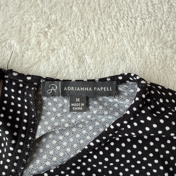 Adrianna Papell Polka Dot Blouse Size M Black Puff Sleeve Chic Top - Picture 6 of 15